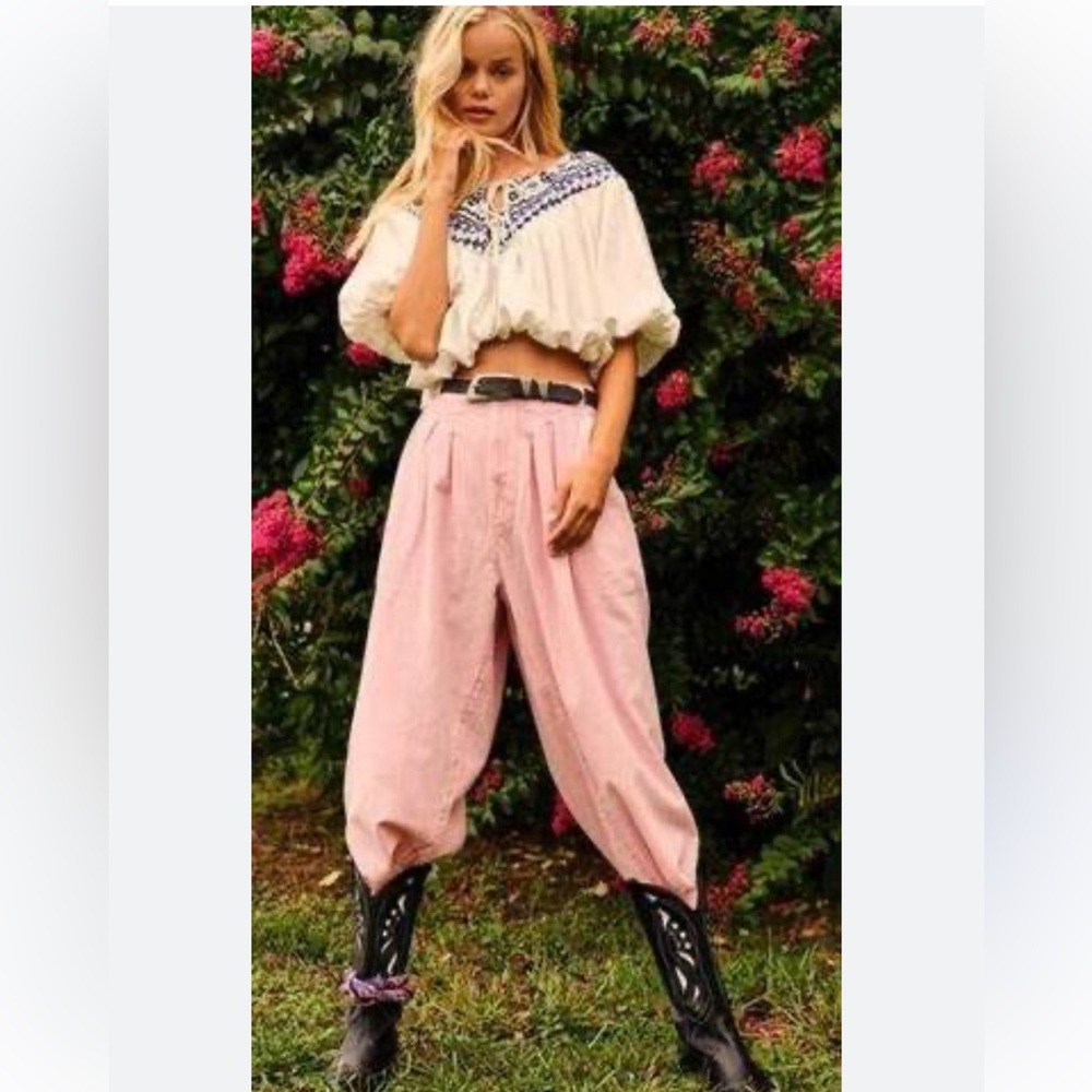 NWT Free People Movement Joni Embroidered crop top blouse women size XL